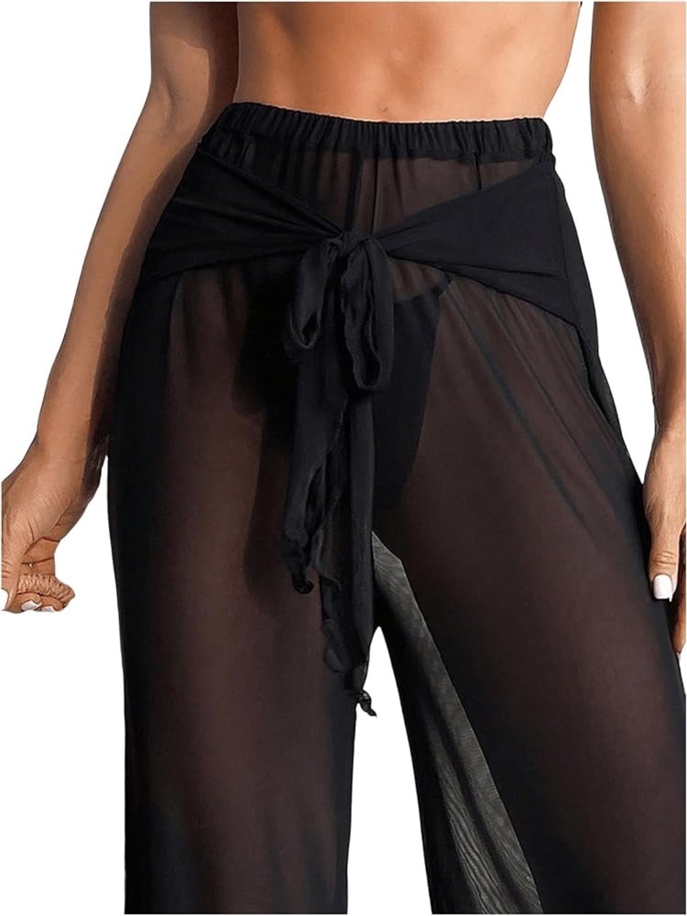 Black mesh cover-up pants